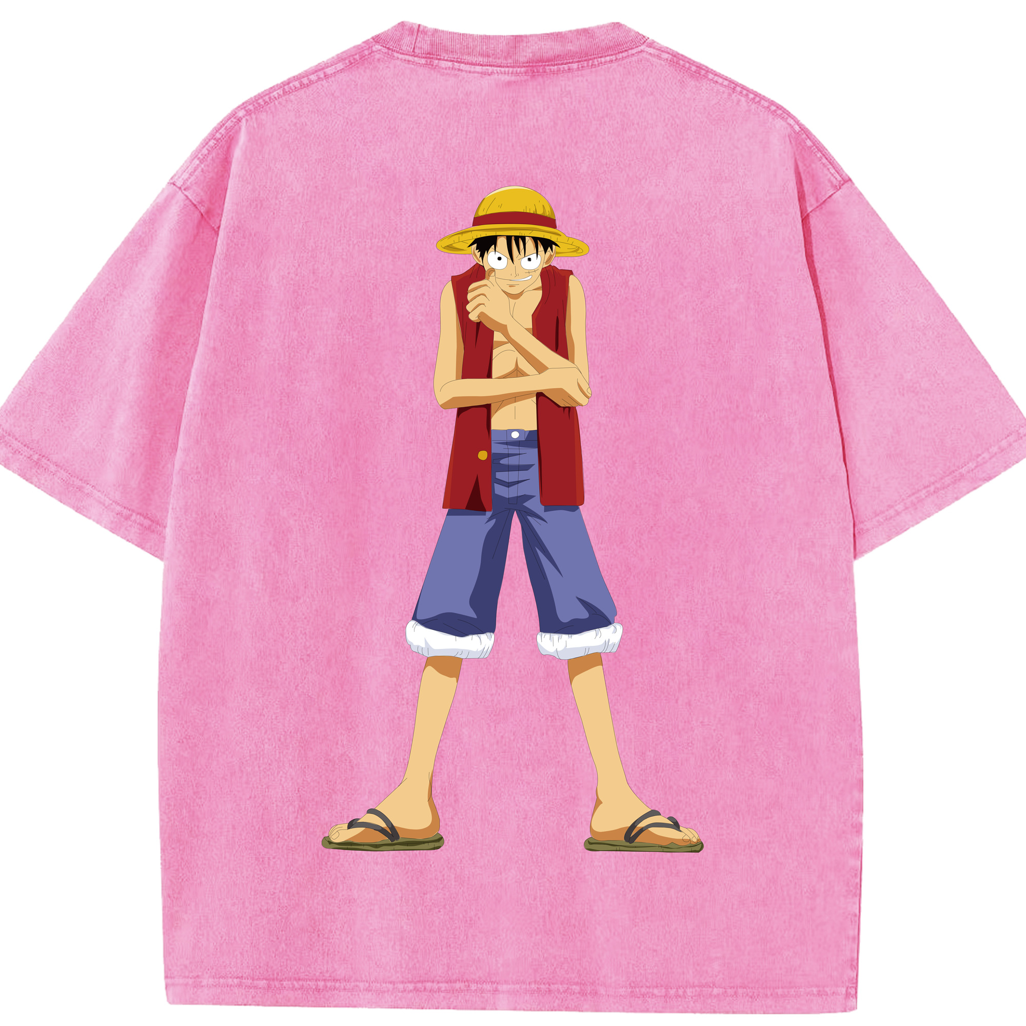 ワンピース モンキー・D・ルフィ ONE PIECE Monkey D. Luffy 綿100% ヴィンテージ風 半袖Tシャツ（背面プリント）